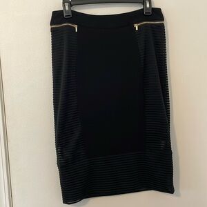 CACHE Black Zipper Sheer Panel Pencil Skirt